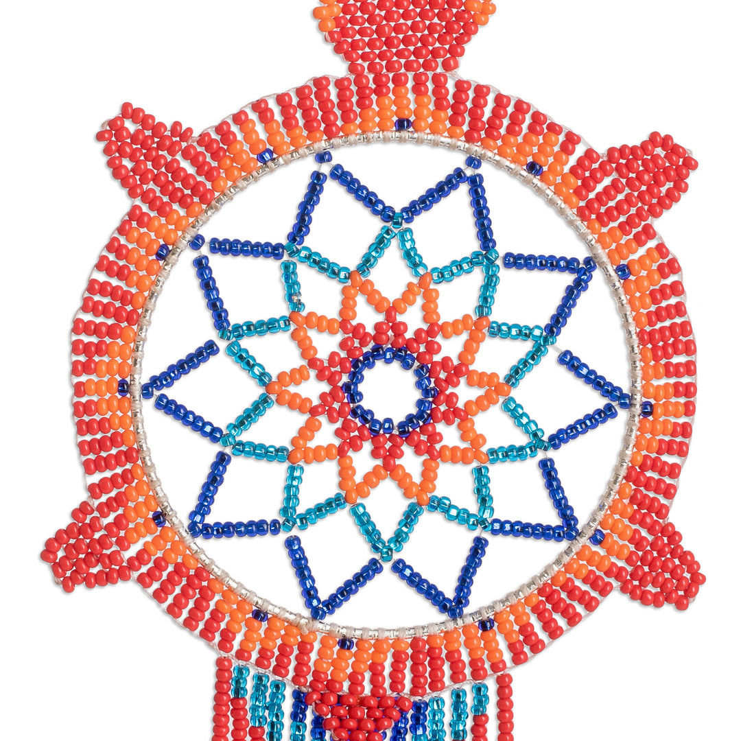 Handcrafted Red and Blue Glass Beaded Dreamcatcher - Festive Dreams