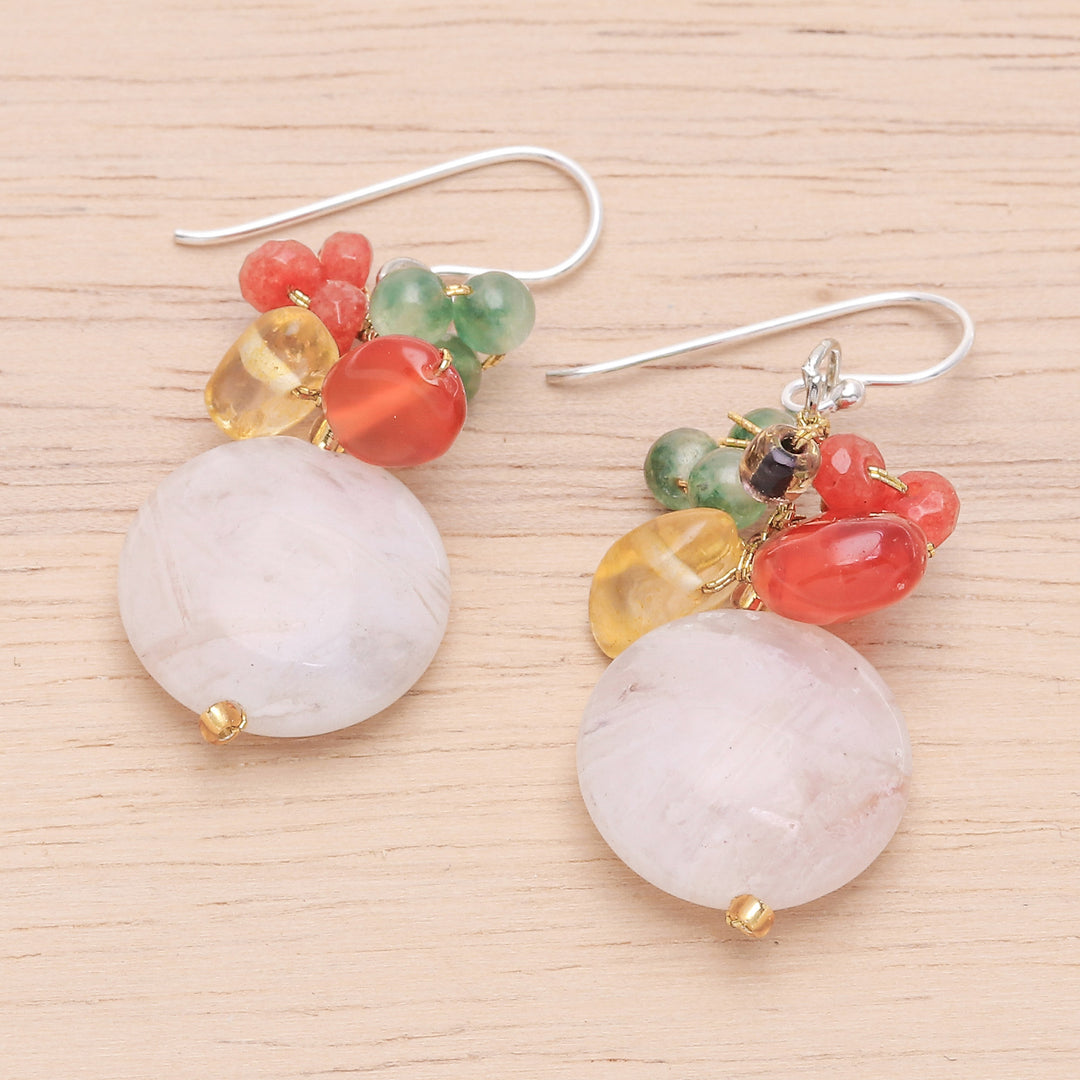 Multi-Gemstone Cluster Dangle Earrings in Pink and Golden - Pink Champagne
