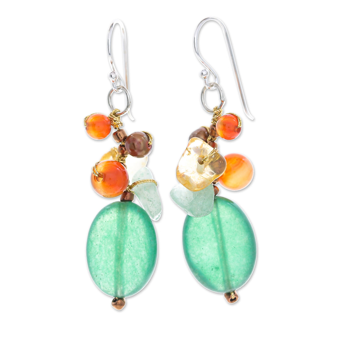 Dangle Earrings with Quartz Chalcedony and Cultured Pearl - Honey Spring