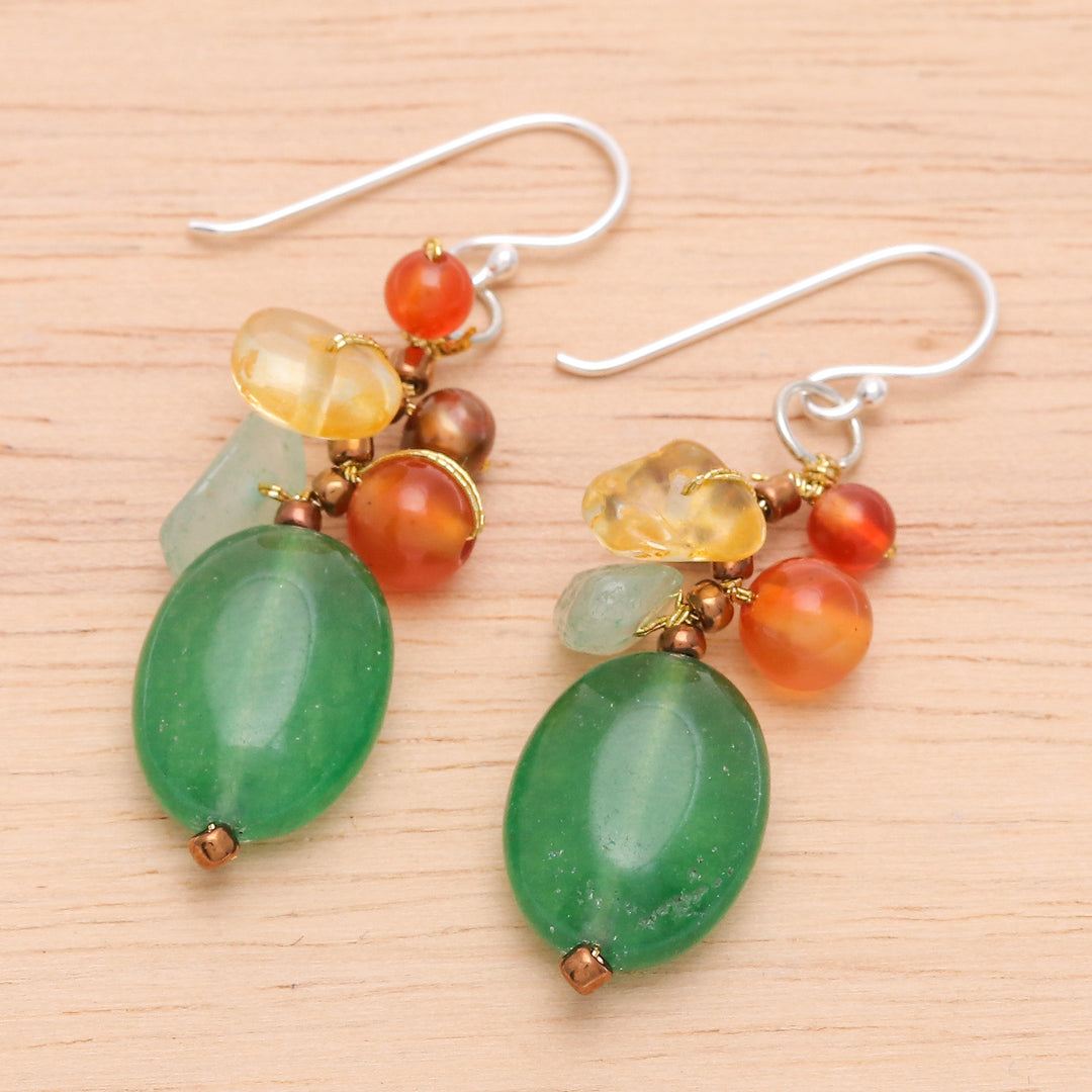 Dangle Earrings with Quartz Chalcedony and Cultured Pearl - Honey Spring