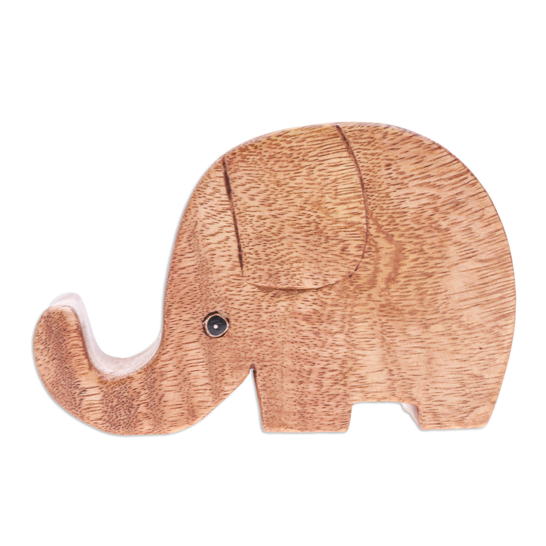 Hand-Carved Elephant-Themed Raintree Wood Phone Holder - Helpful Trunk