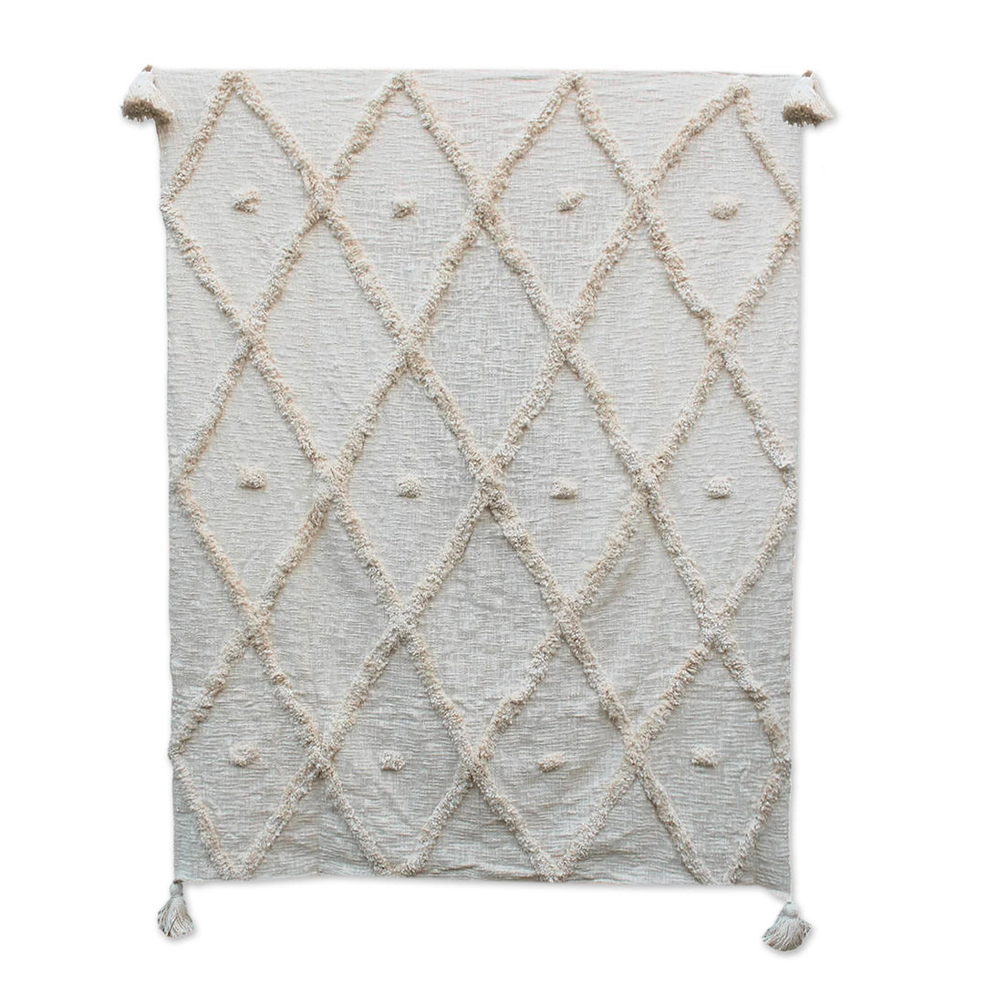 Grey and White Knitted Cotton Throw from India - Plush Dreams