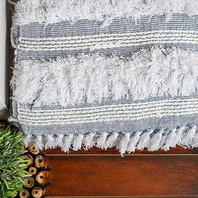 Grey and White Knitted Cotton Throw from India - Plush Dreams
