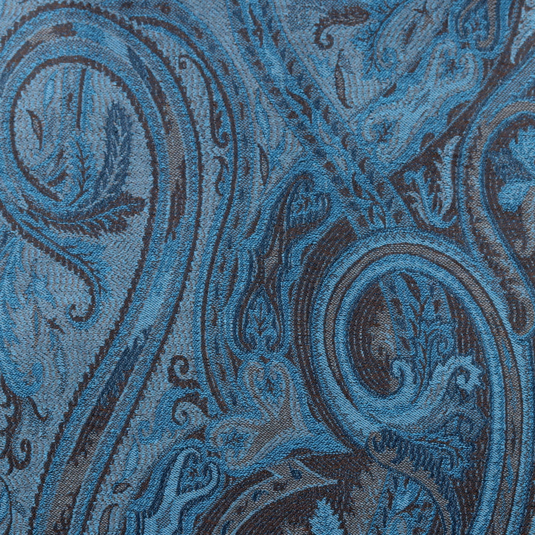 Paisley and Leafy Cerulean and Redwood Silk Scarf from India - Ocean Paisley Facets