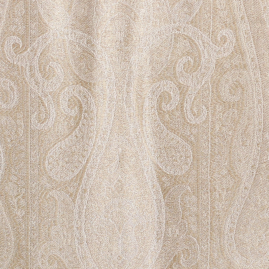 Woven Reversible Jamawar Fringed Silk Scarf in Beige & Ivory - Magical Beige