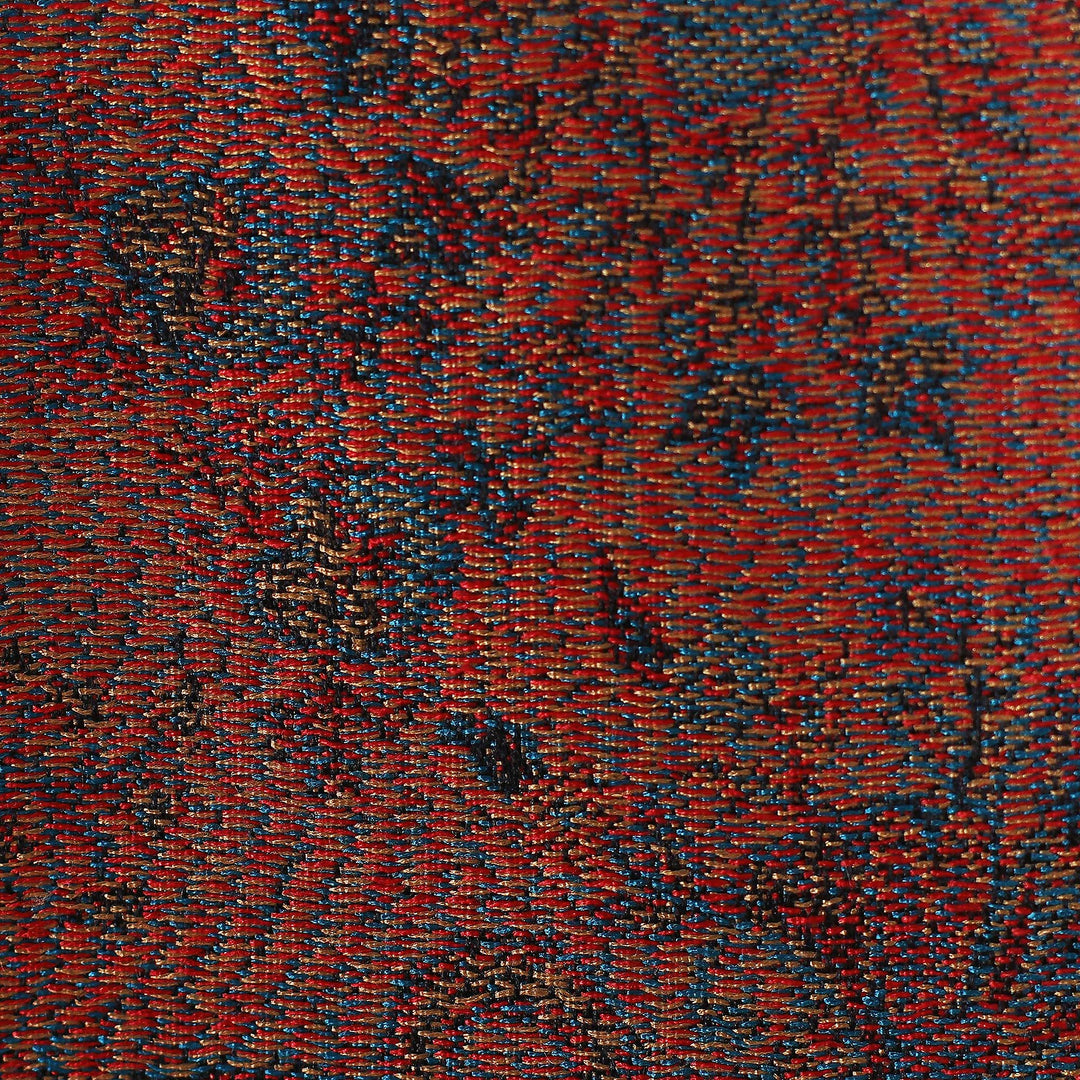 Reversible Jamawar Fringed Silk Scarf in Red Woven in India - Magical Paisley