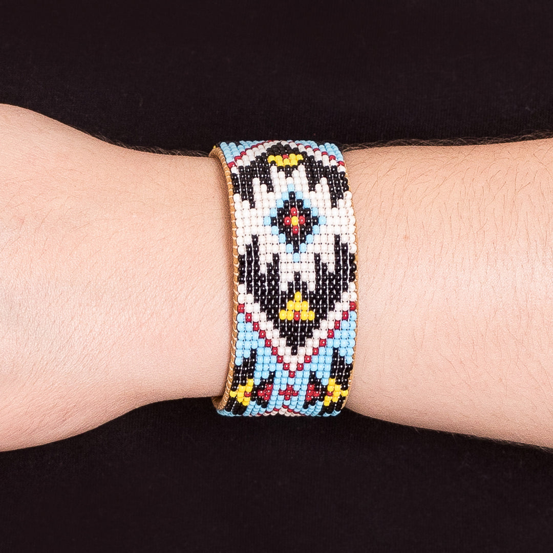 Traditional Blue and Black Glass Beaded Cuff Bracelet - Heaven's Union