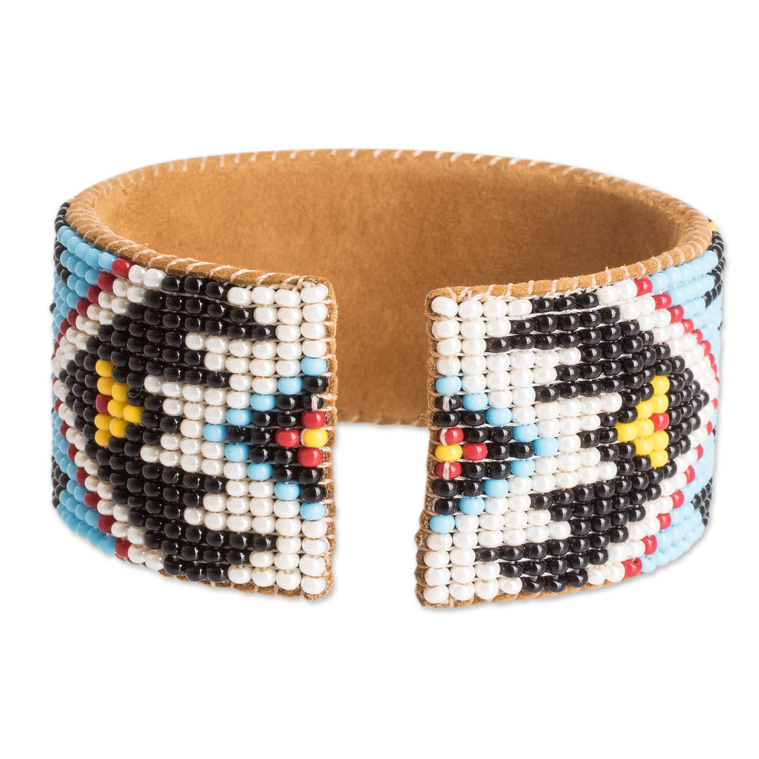 Traditional Blue and Black Glass Beaded Cuff Bracelet - Heaven's Union