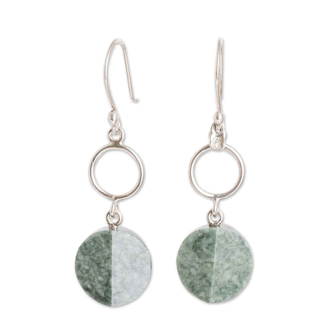 Sterling Silver Dangle Earrings with Hoop & Green Jade Disc - Green Majesty
