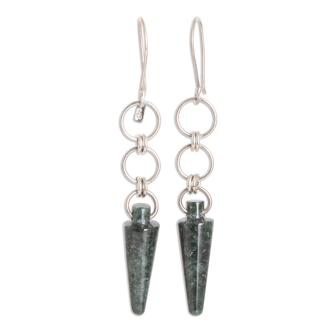 Silver and Green Jade Dangle Earrings with Pendulum & Hoops - Pretty Pendulum
