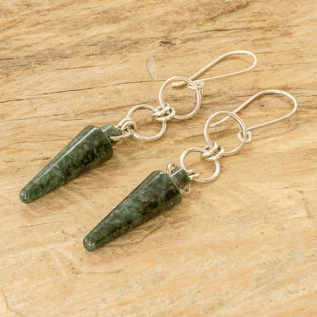 Silver and Green Jade Dangle Earrings with Pendulum & Hoops - Pretty Pendulum