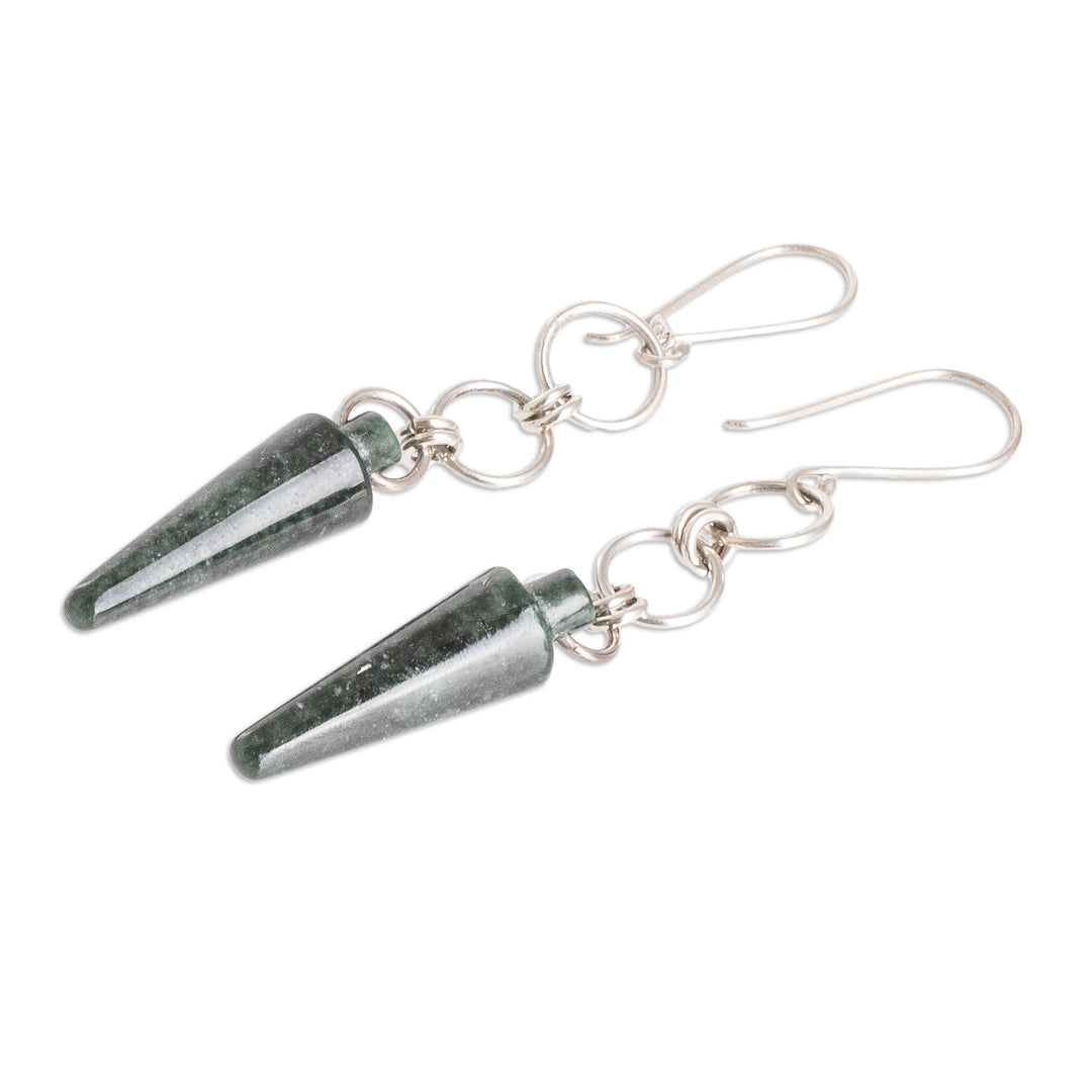 Silver and Green Jade Dangle Earrings with Pendulum & Hoops - Pretty Pendulum