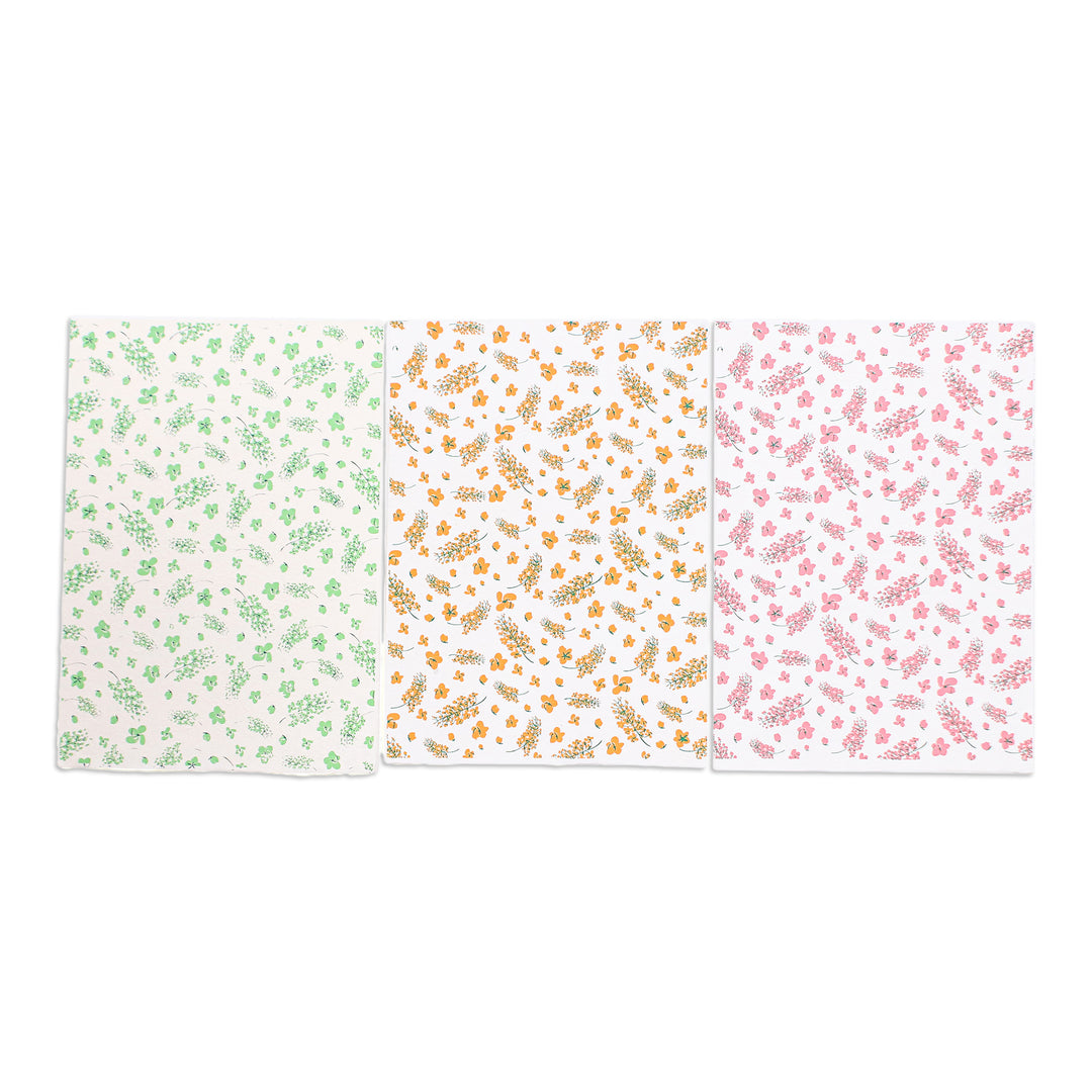 Handmade Eco-Friendly Floral Saa Wrapping Paper (Set of 3) - Blooms & Hues