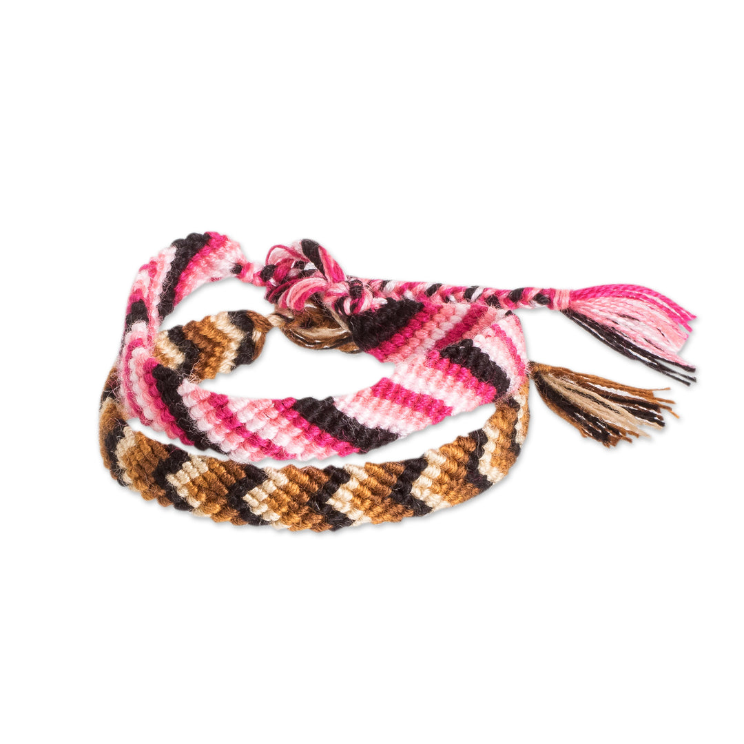 Colorful Pair of Macrame Friendship Bracelets from Guatemala - Lovely Bond