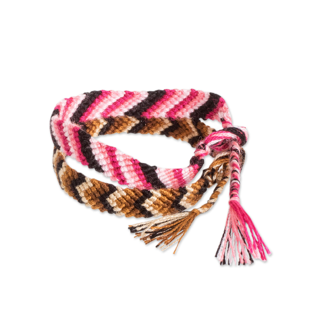 Colorful Pair of Macrame Friendship Bracelets from Guatemala - Lovely Bond