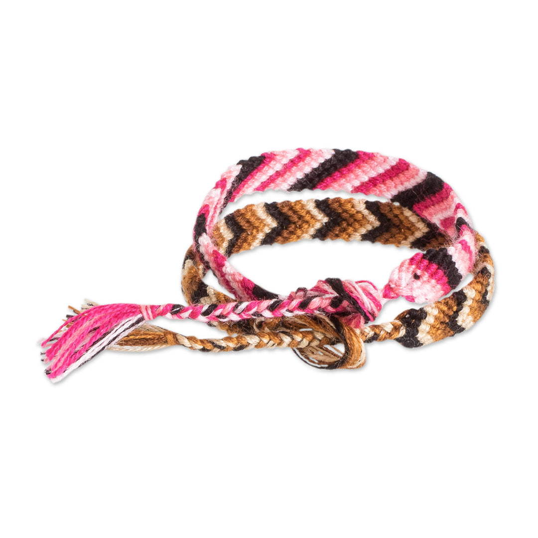Colorful Pair of Macrame Friendship Bracelets from Guatemala - Lovely Bond