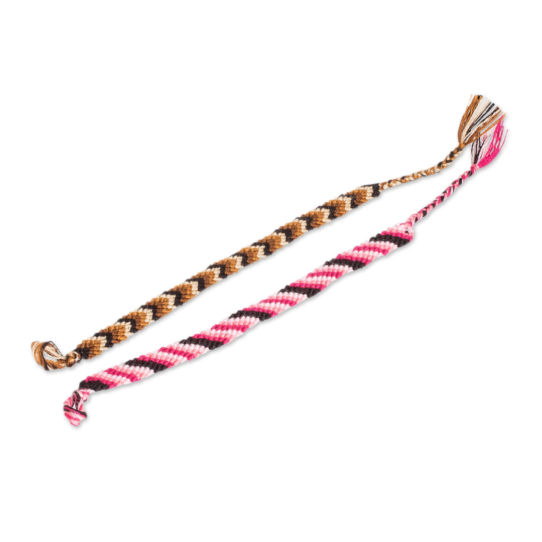 Colorful Pair of Macrame Friendship Bracelets from Guatemala - Lovely Bond