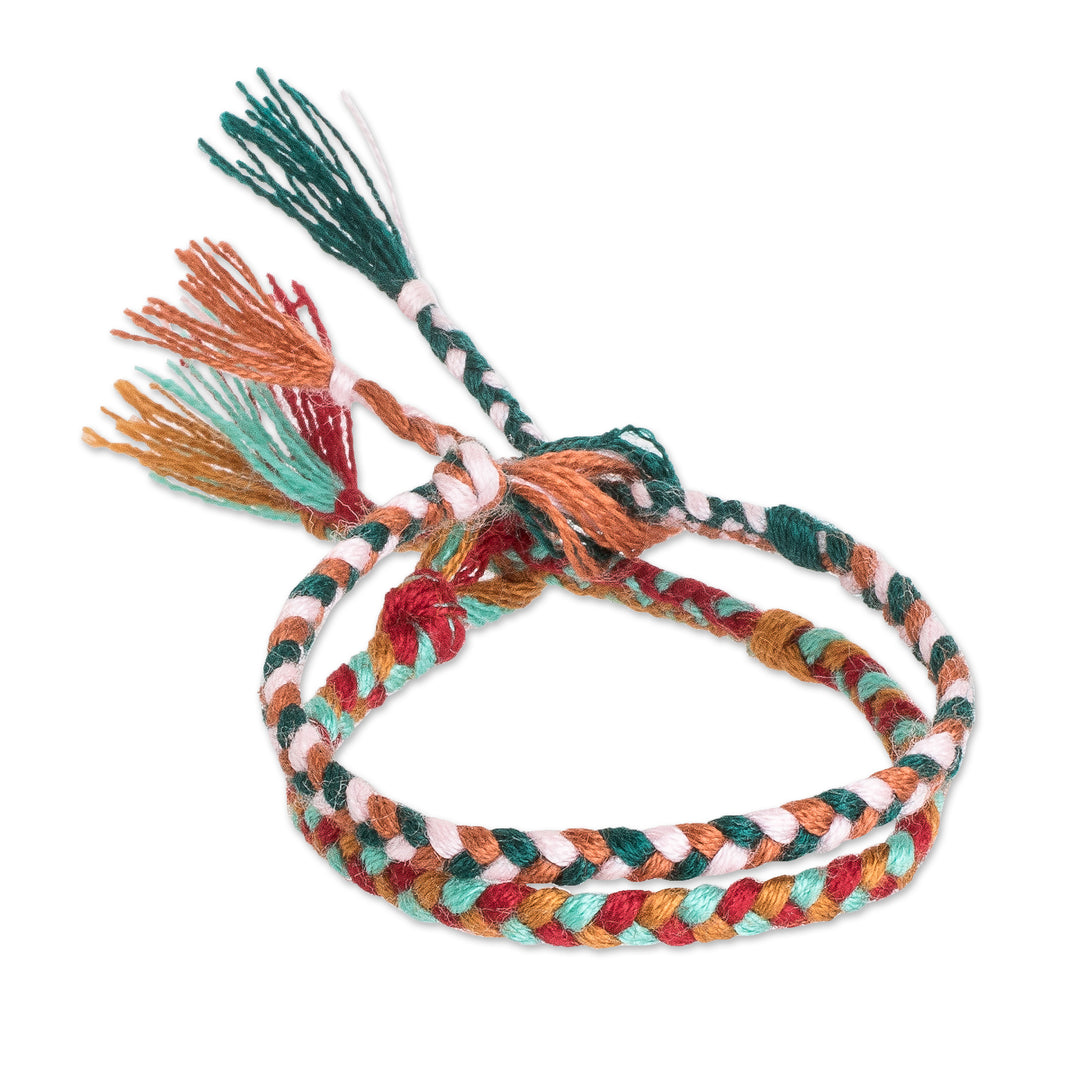 Colorful Pair of Braided Friendship Bracelets from Guatemala - Stand Together