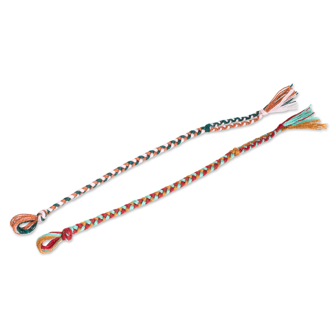 Colorful Pair of Braided Friendship Bracelets from Guatemala - Stand Together