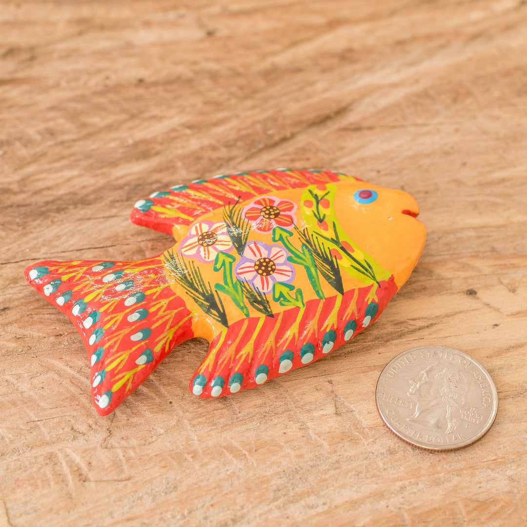 Set of 4 Fish-Themed Hand-Painted Colorful Ceramic Magnets - Marine Festival