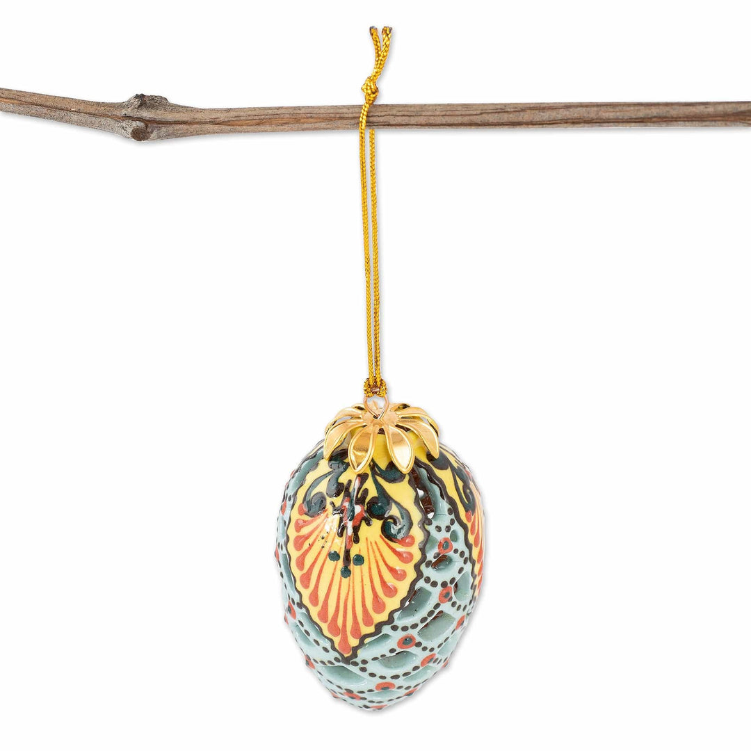Hand-Painted Traditional Pinecone Ceramic Ornament - Cathedral Pinecone