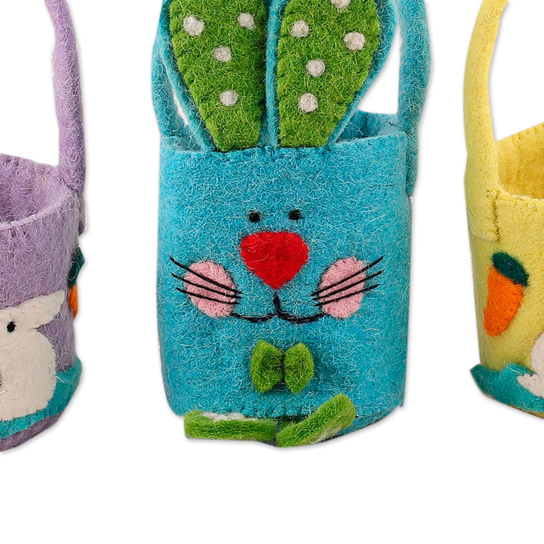 Handcrafted Easter-Themed Wool Felt Baskets (Set of 3) - Adorable Treasures