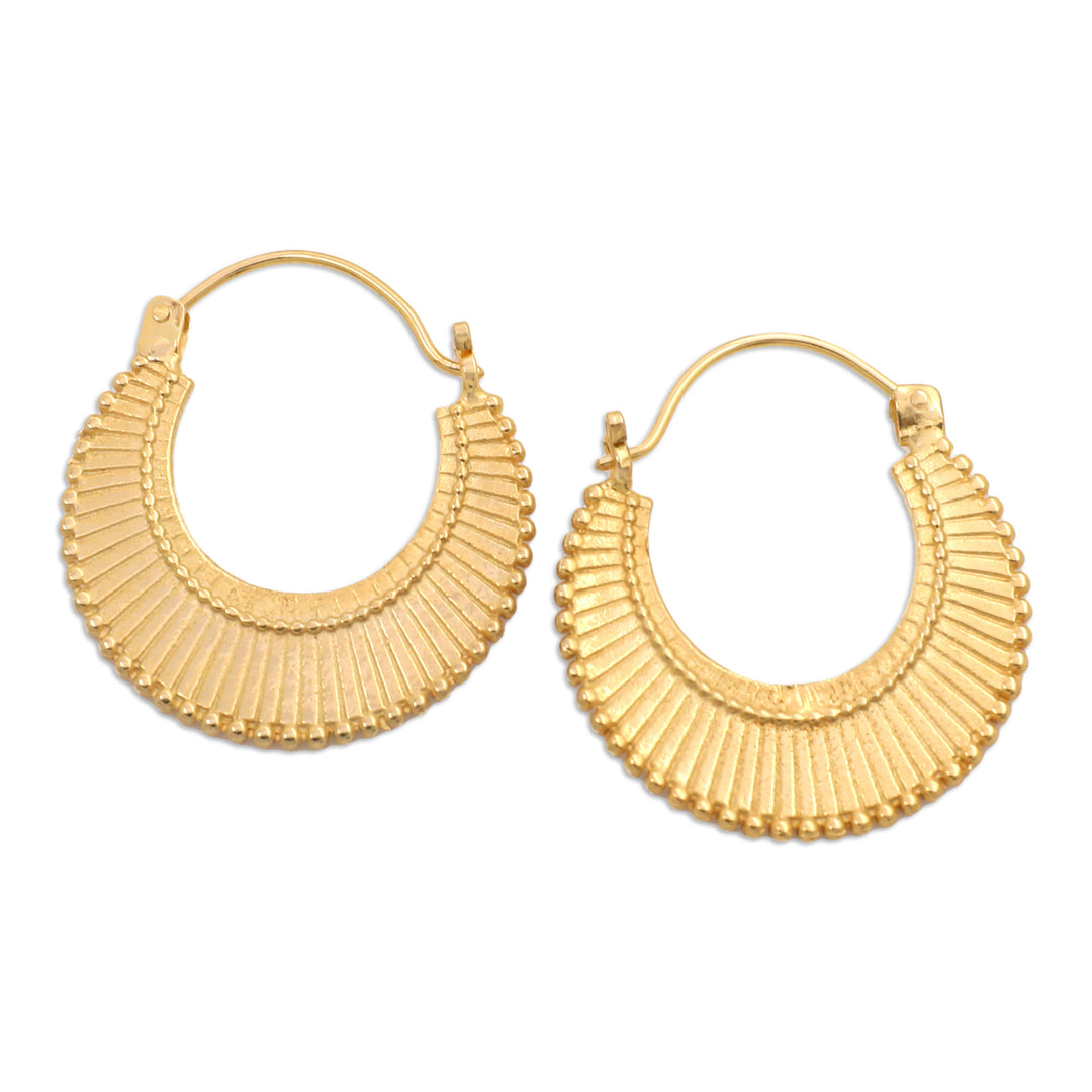 Polished 18k Gold-Plated Brass Hoop Earrings Crafted in Bali - Heaven's Palace