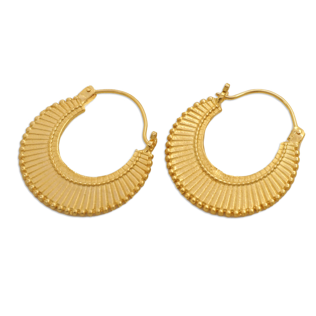 Polished 18k Gold-Plated Brass Hoop Earrings Crafted in Bali - Heaven's Palace