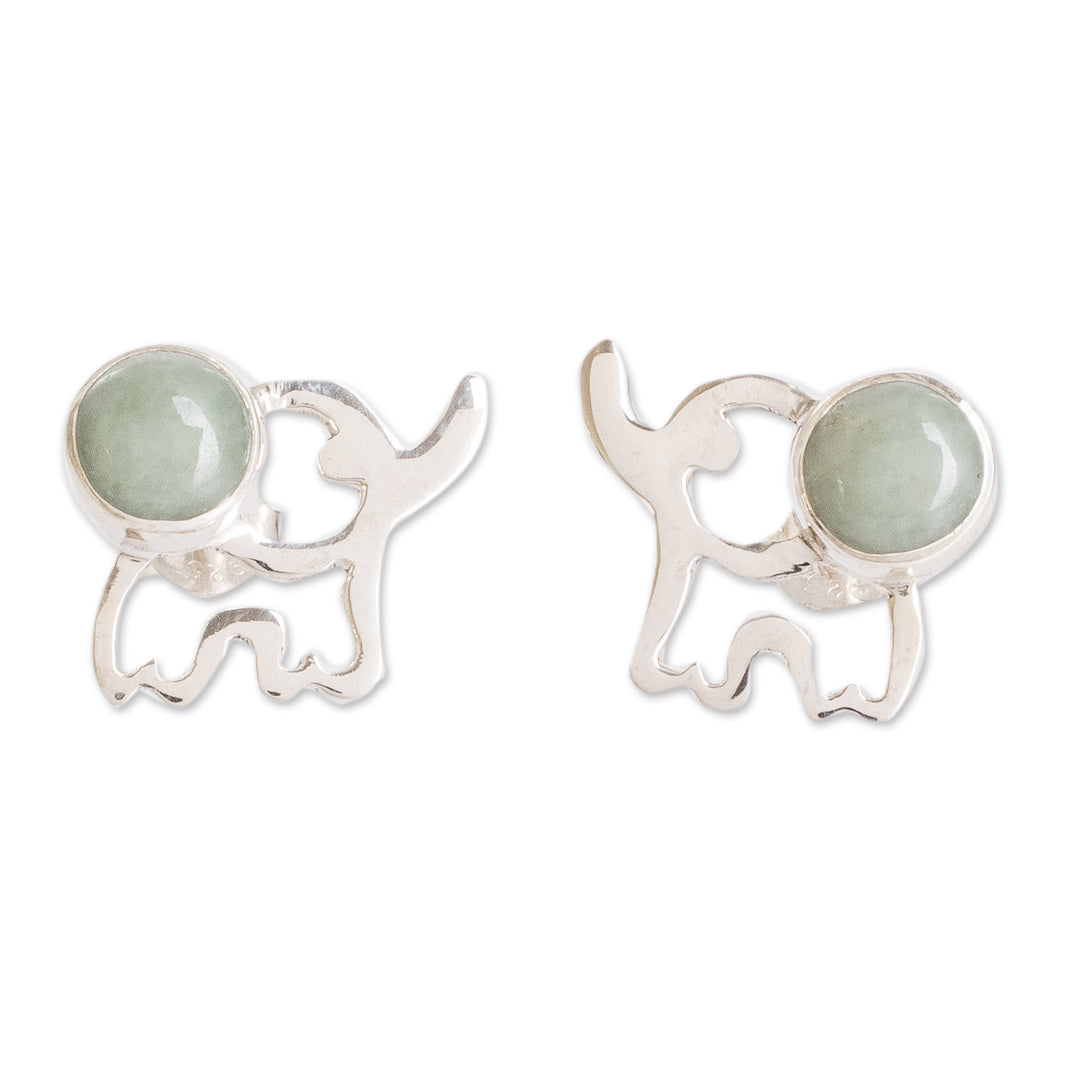 Elephant-Themed Dark Green Jade Button Earrings - Balance Trunks