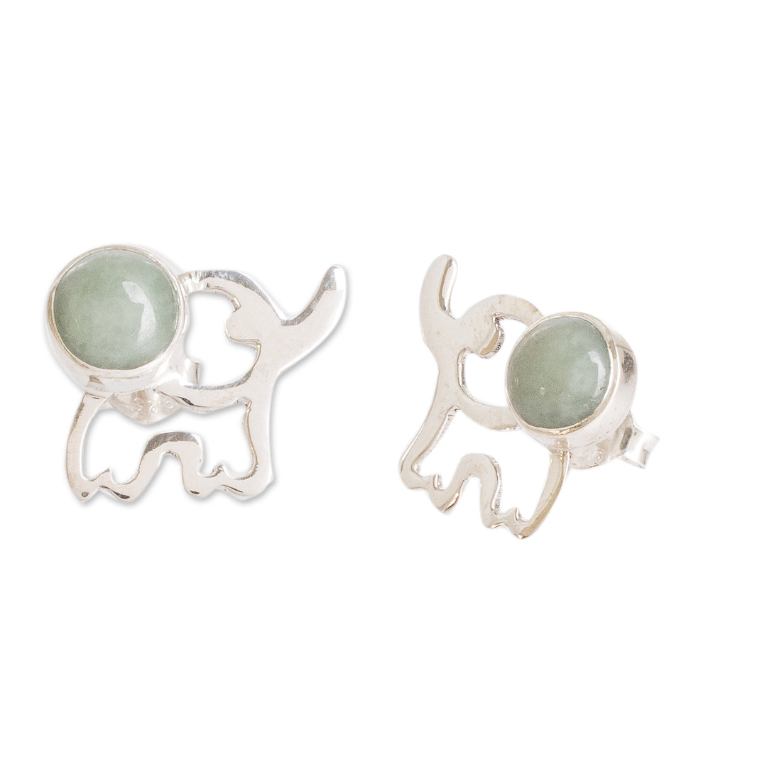Elephant-Themed Dark Green Jade Button Earrings - Balance Trunks