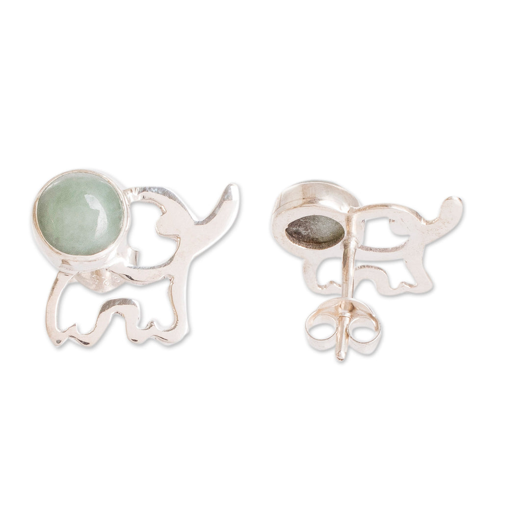 Elephant-Themed Dark Green Jade Button Earrings - Balance Trunks
