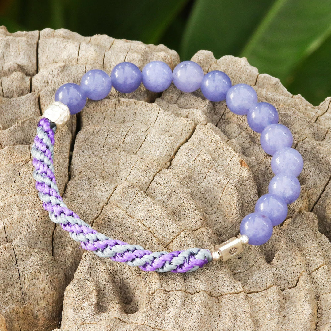 Handmade Anhydrite & Silver Beaded Macrame Stretch Bracelet - Fearless Glam