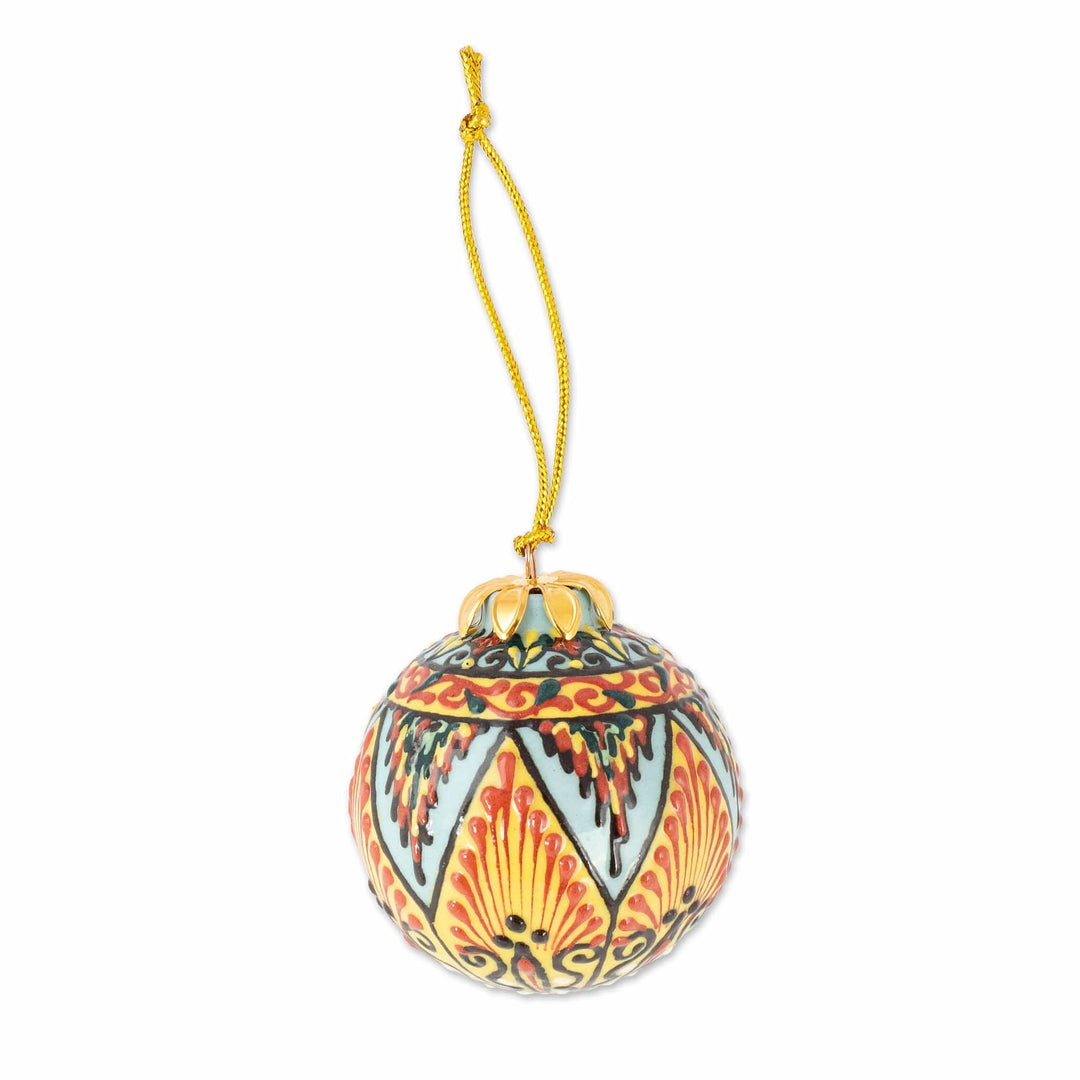 Hand-Painted Traditional Spherical Ceramic Ornament - Cathedral Sphere