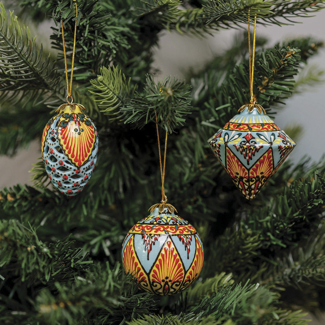 Hand-Painted Traditional Spherical Ceramic Ornament - Cathedral Sphere