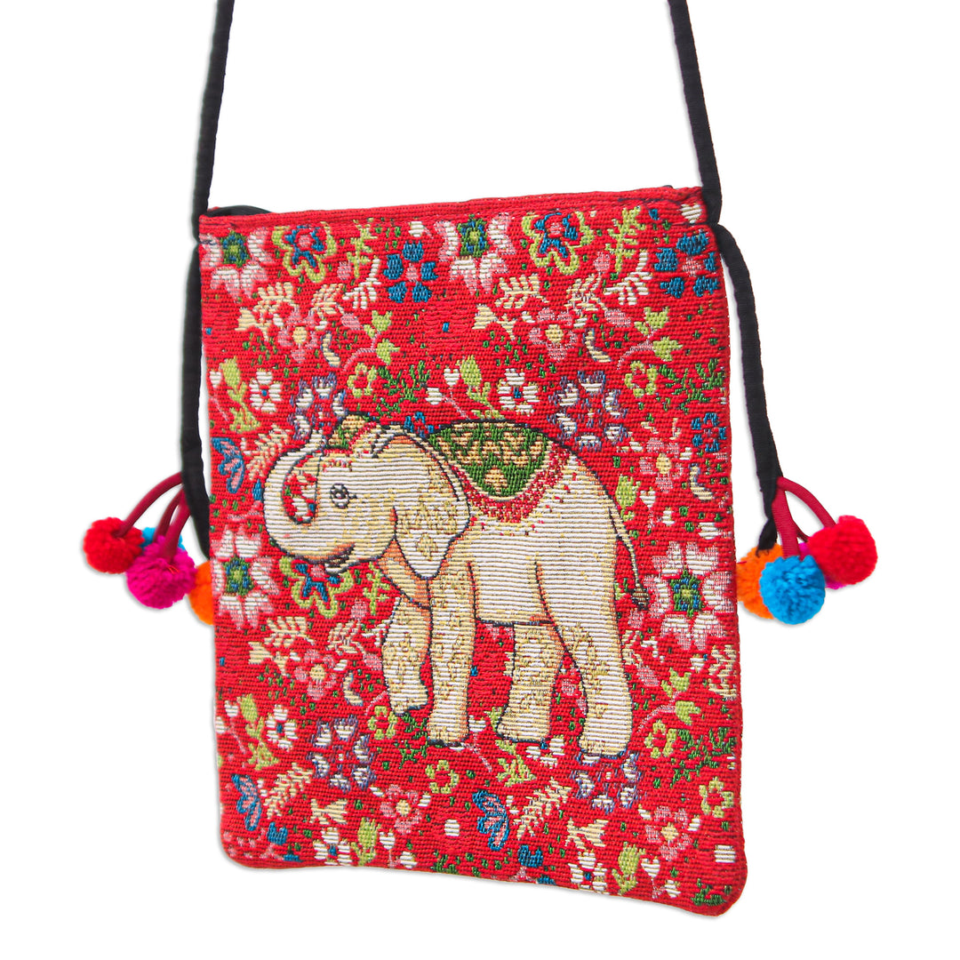 Traditional Elephant-Themed Floral Red Sling with Pompoms - Elephant's Joy