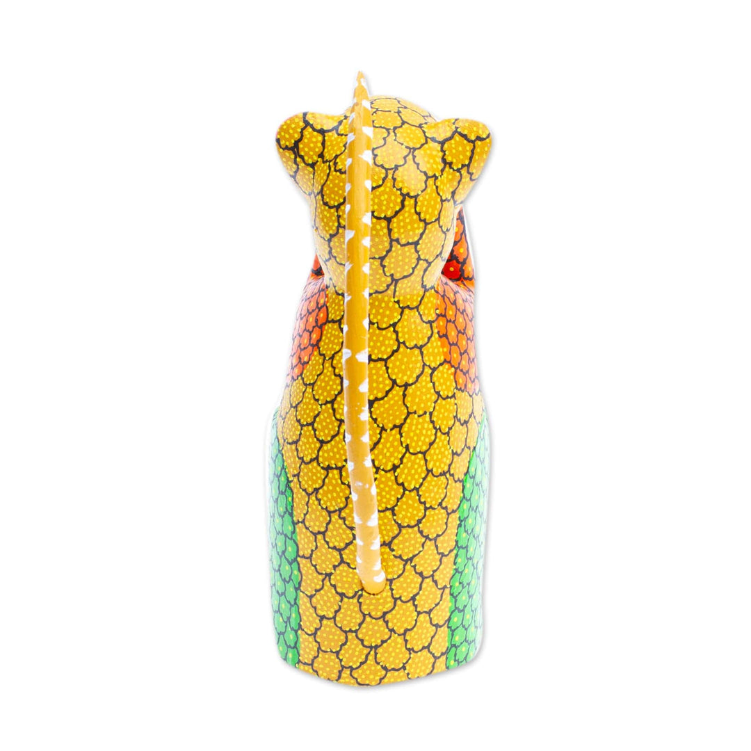 Wood Monkey Alebrije Figurine Painted in Green and Yellow - Astonished Monkey