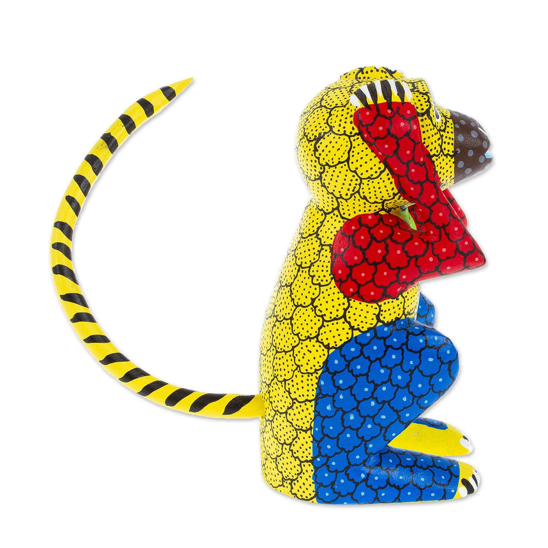 Wood Monkey Alebrije Figurine Carved and Painted by Hand - Excited Monkey
