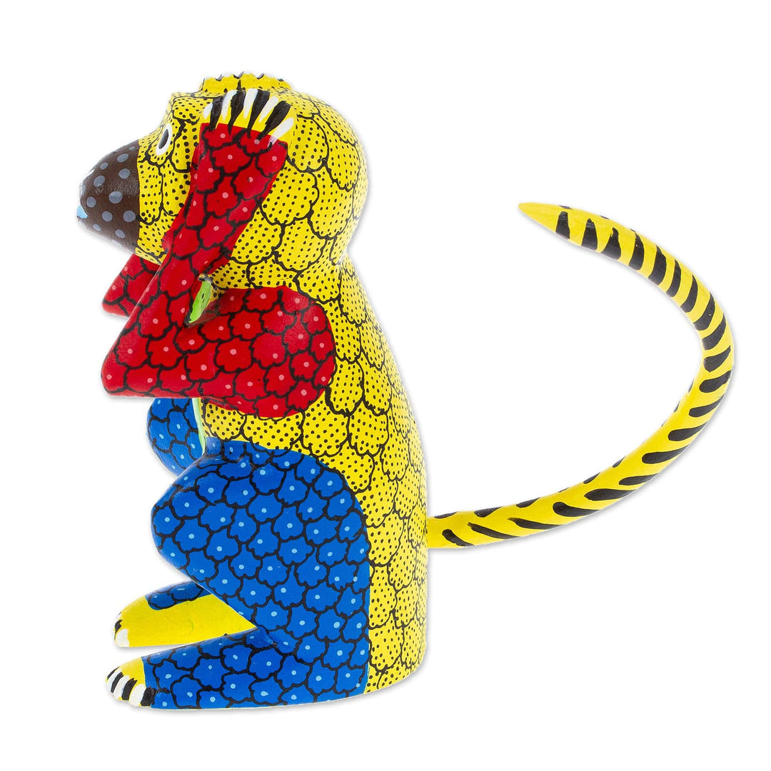Wood Monkey Alebrije Figurine Carved and Painted by Hand - Excited Monkey