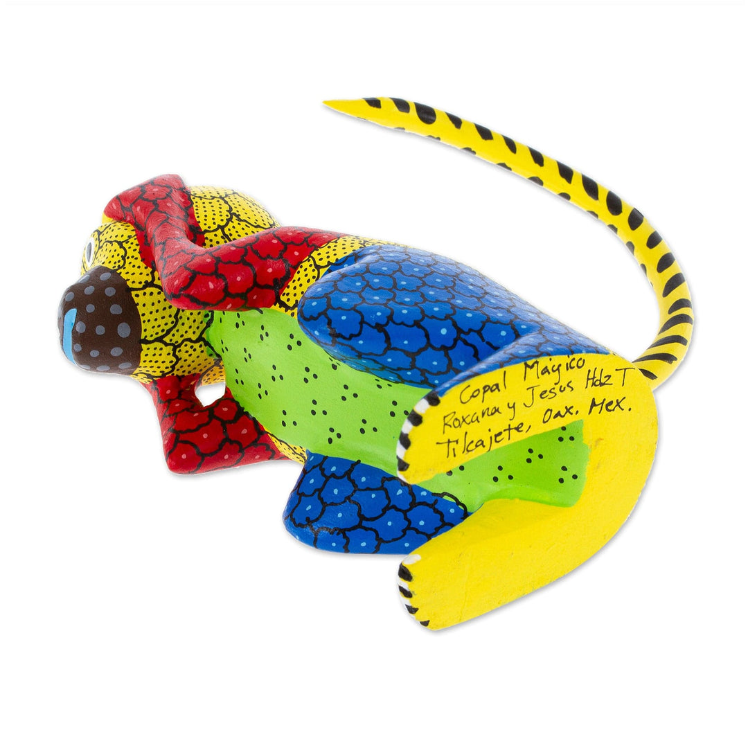 Wood Monkey Alebrije Figurine Carved and Painted by Hand - Excited Monkey