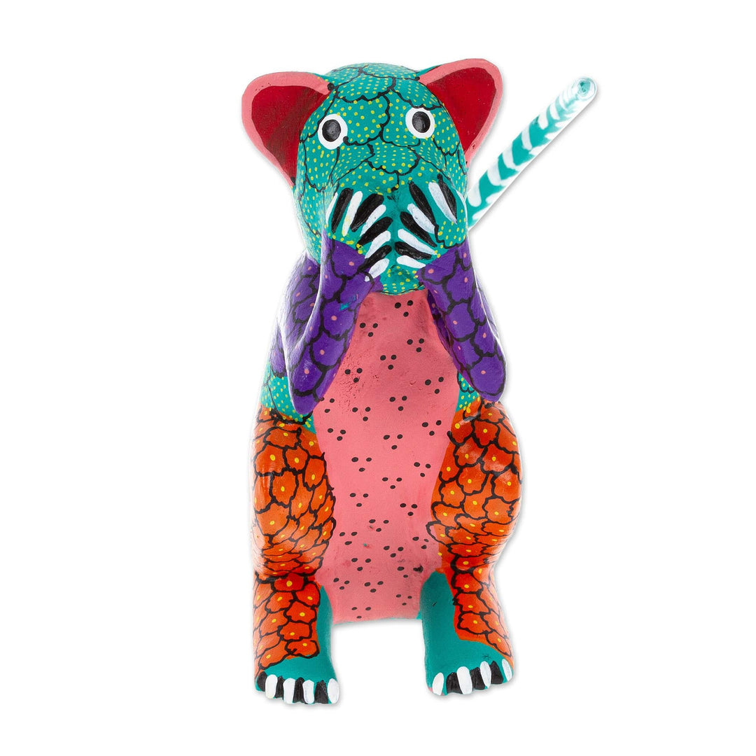Hand-Carved and Hand-Painted Wood Monkey Alebrije Figurine - Thrilled Monkey