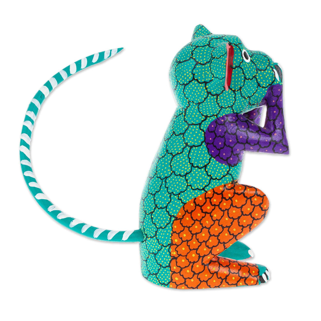 Hand-Carved and Hand-Painted Wood Monkey Alebrije Figurine - Thrilled Monkey