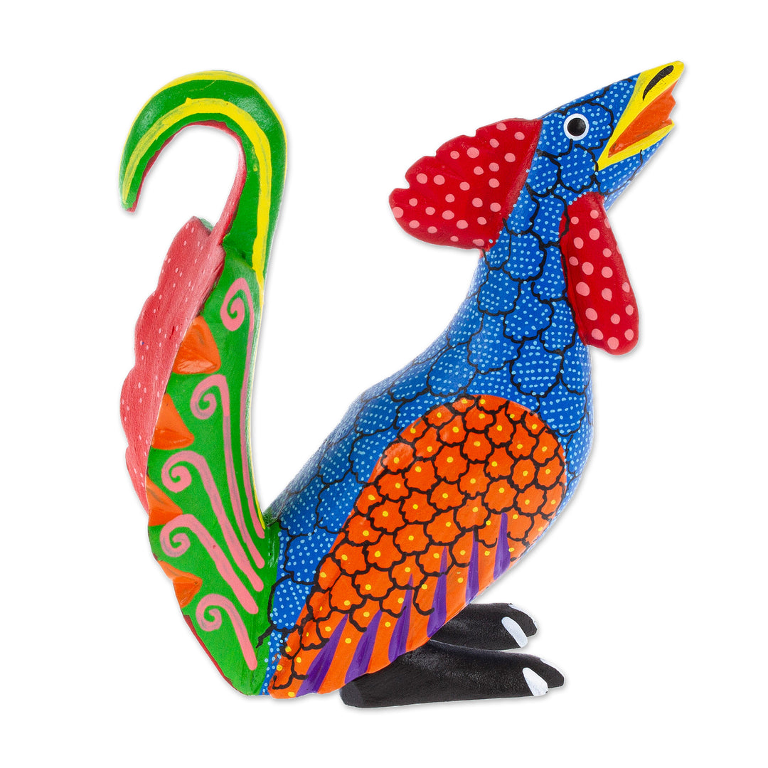 Wood Rooster Alebrije Figurine Carved and Painted by Hand - Imposing Rooster