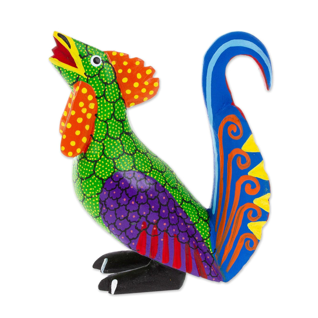 Colorful Wood Rooster Alebrije Figurine Painted by Hand - Impressive Rooster