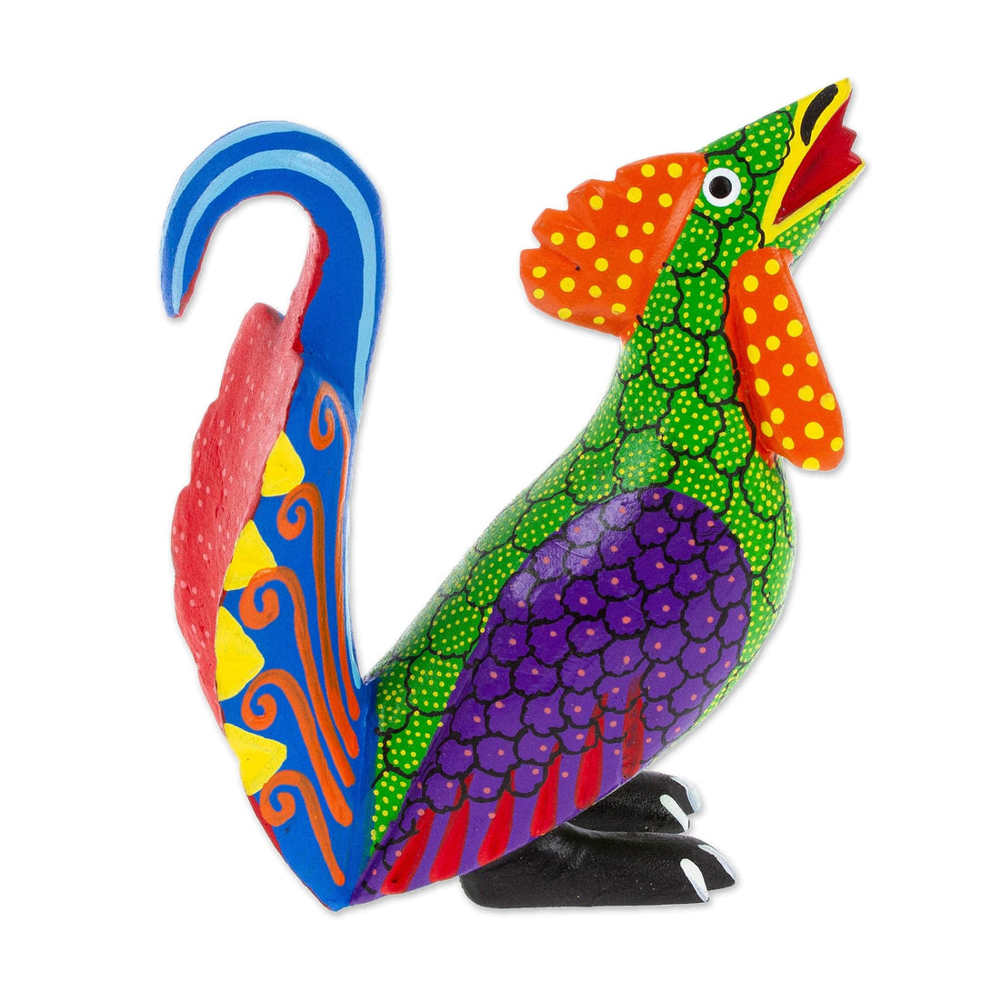 Colorful Wood Rooster Alebrije Figurine Painted by Hand - Impressive Rooster