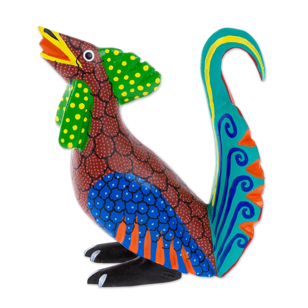 Hand-Carved & Hand Painted Wood Rooster Alebrije Figurine - Striking Rooster