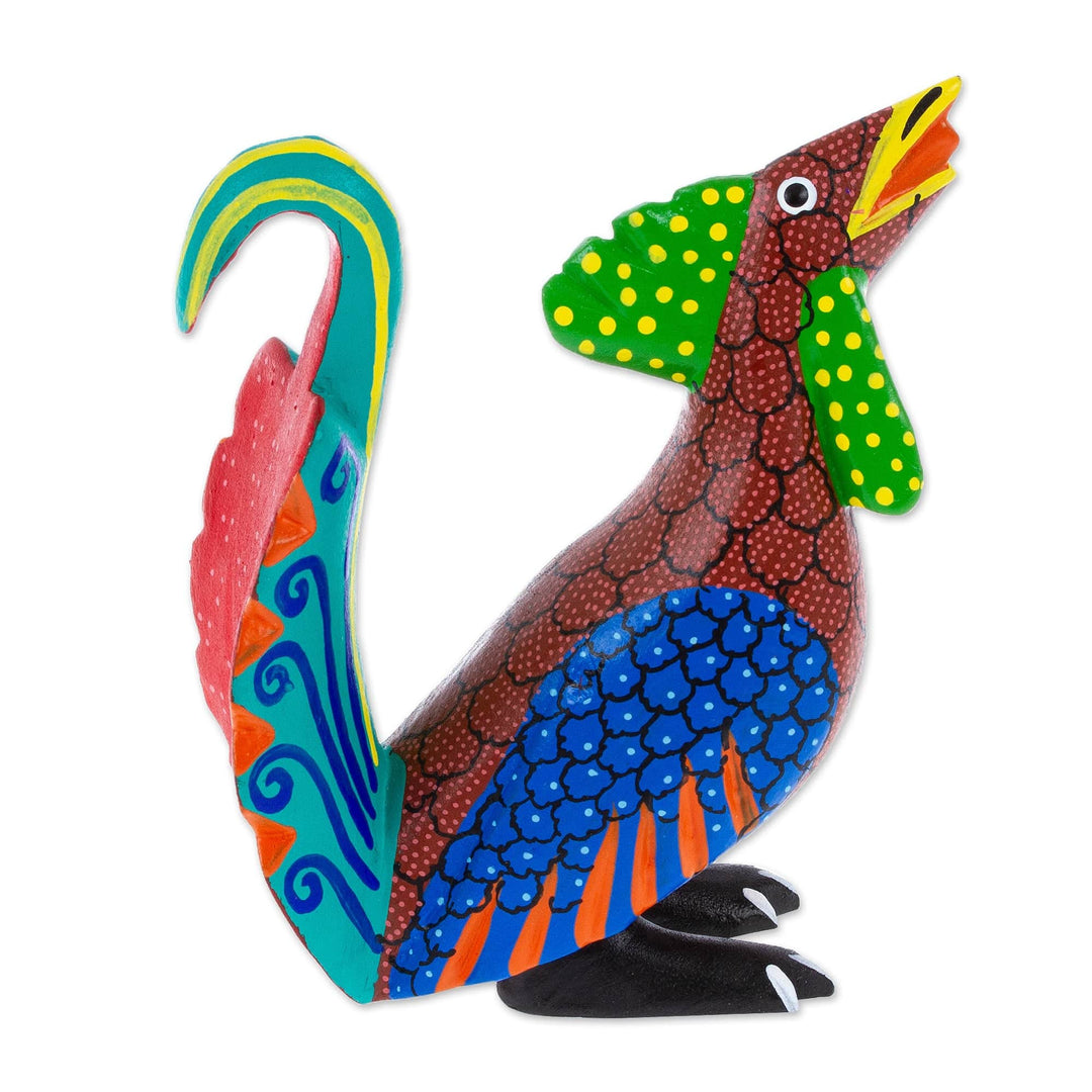 Hand-Carved & Hand Painted Wood Rooster Alebrije Figurine - Striking Rooster