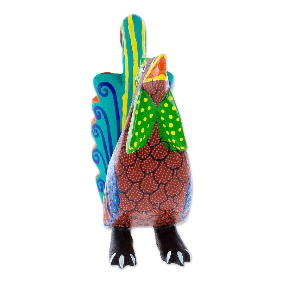 Hand-Carved & Hand Painted Wood Rooster Alebrije Figurine - Striking Rooster