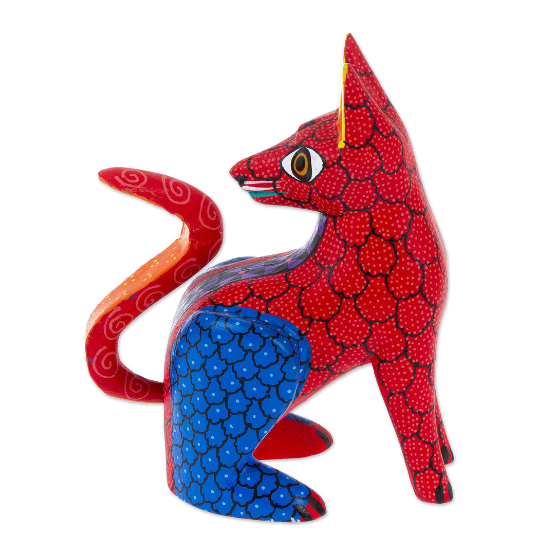Hand-Carved and Hand-Painted Wood Fox Alebrije Figurine - Colorful Fox