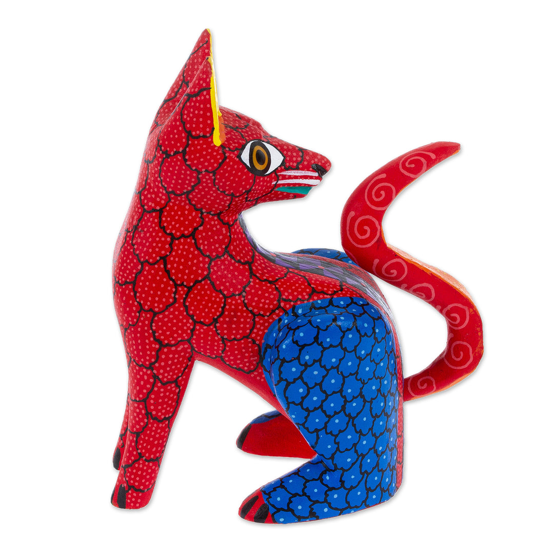 Hand-Carved and Hand-Painted Wood Fox Alebrije Figurine - Colorful Fox