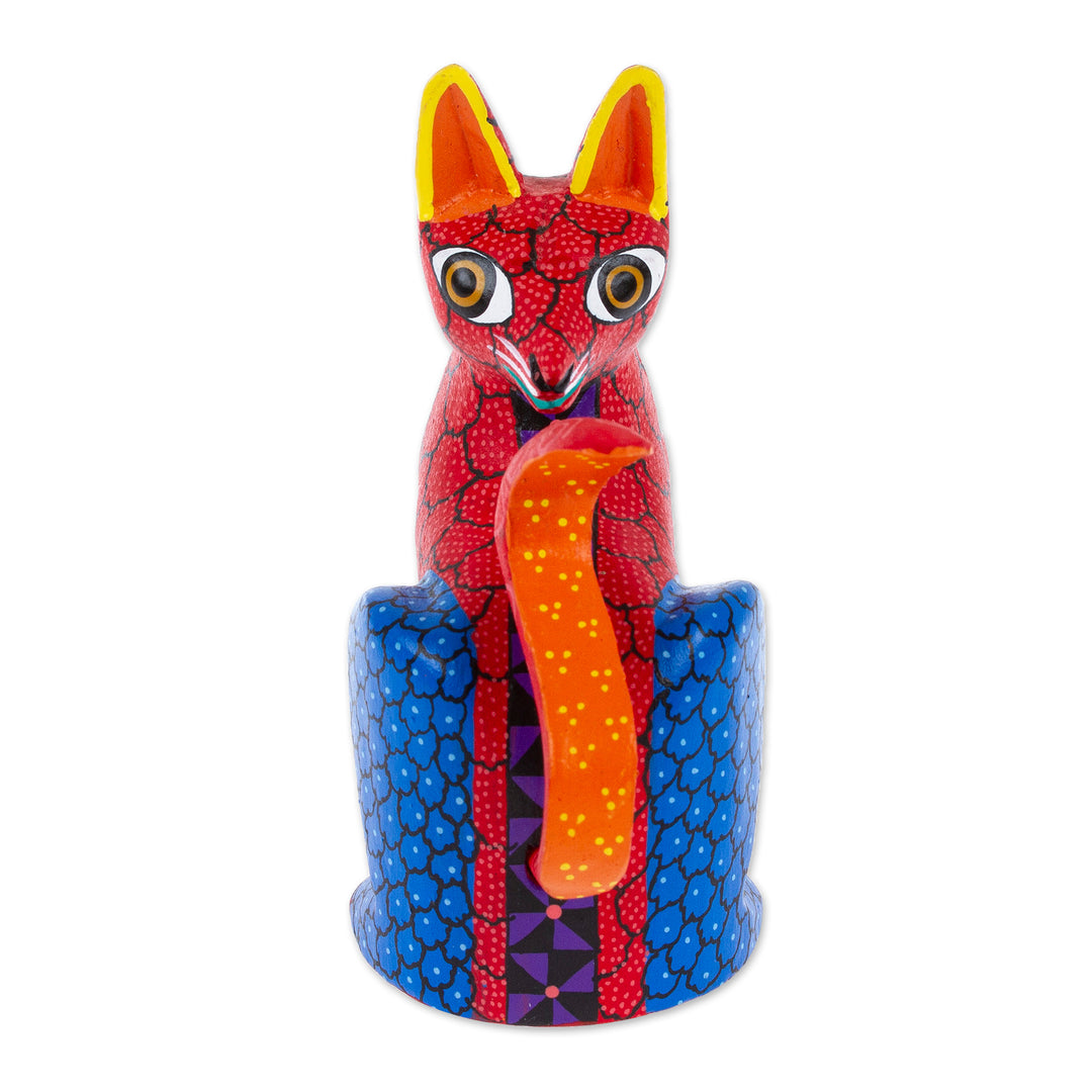Hand-Carved and Hand-Painted Wood Fox Alebrije Figurine - Colorful Fox